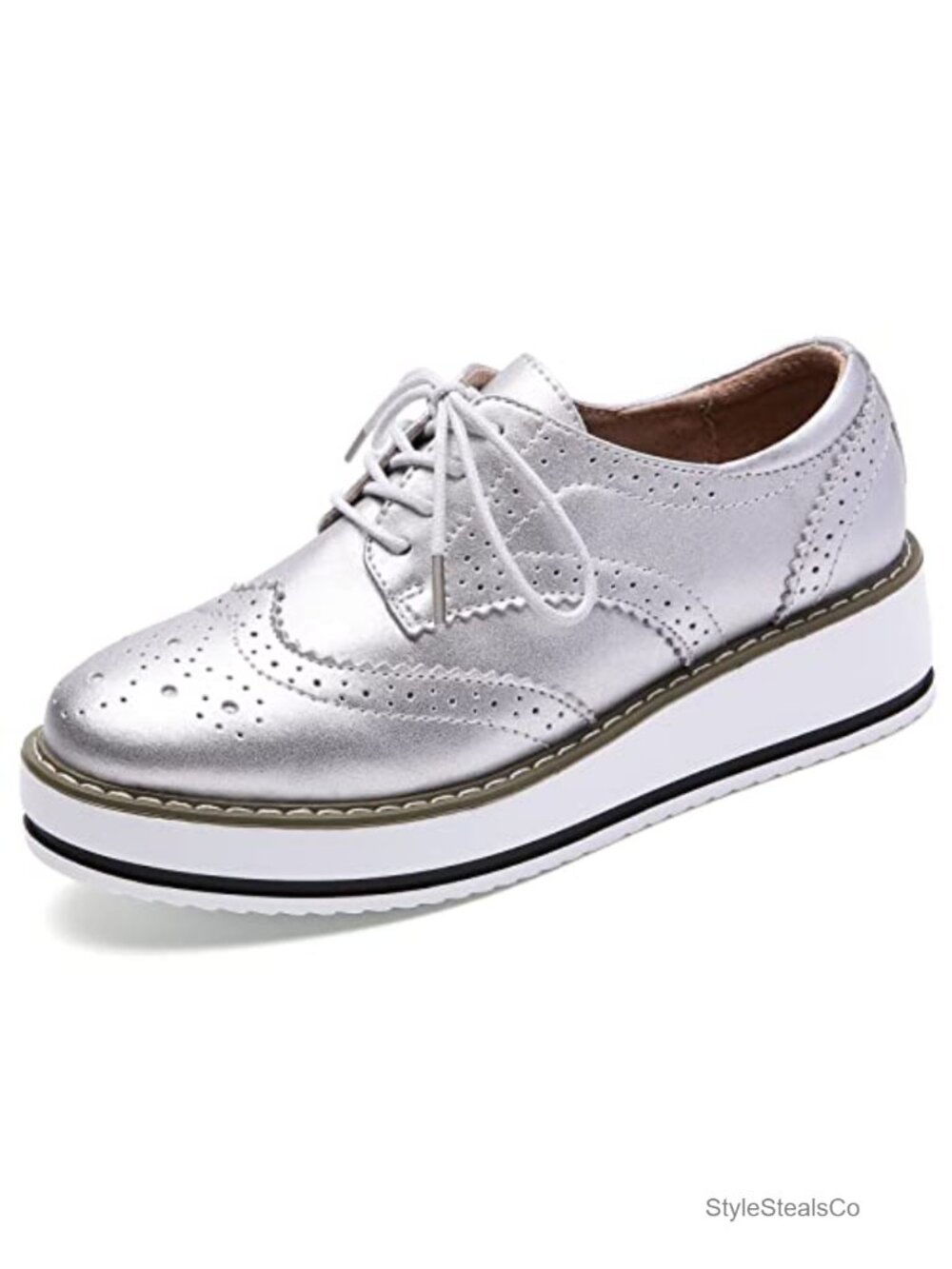 Women's Platform Lace-Up Wingtips Square Toe Oxfords Shoes Leather